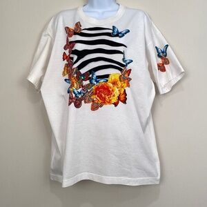 ESCADA Margaretha Ley 1990s White Cotton Jersey Butterfly T-Shirt